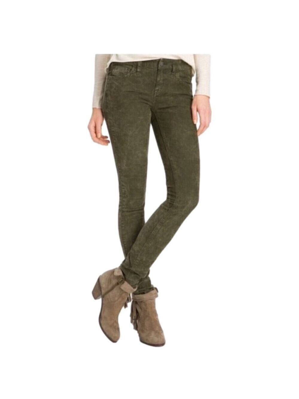 Free People Skinny Corduroy Jeans in Black Olive Distressed Acid Wash Size 31